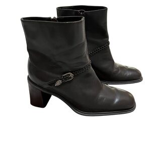 UNISA Brown Leather Western Booties Braided Buckle "Lasher" Made in Brazil Sz7.5